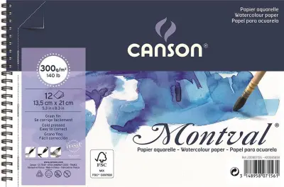 Blok akvarelni spirala Montval 13,5x21 cm 300 g , 12 listni; Cold Pressed