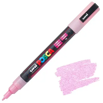 POSCA Uni flomaster; konica 0,9-1,3 mm; pink z bleščicami