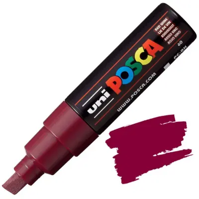 POSCA Uni flomaster; konica 8 mm prirezana; vinsko rdeč