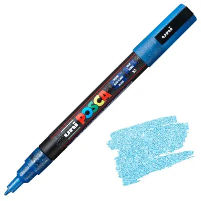 POSCA Uni flomaster; konica 0,9-1,3 mm; moder z bleščicami