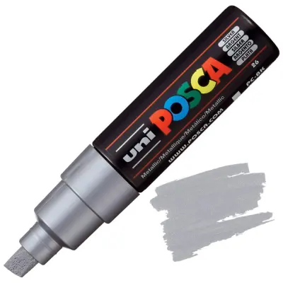 POSCA Uni flomaster; konica 8 mm prirezana; srebrn