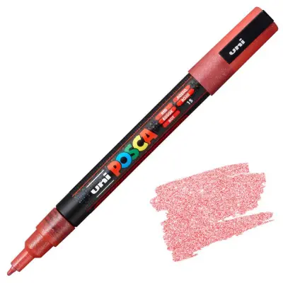 POSCA Uni flomaster; konica 0,9-1,3 mm; rdeč z bleščicami