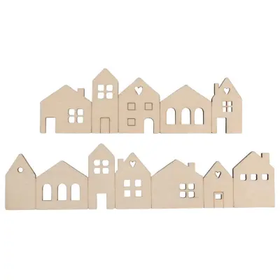 Leseni okraski Mini hišice 10,6x3,4 cm in 14,1x3,4 cm 2 kosa