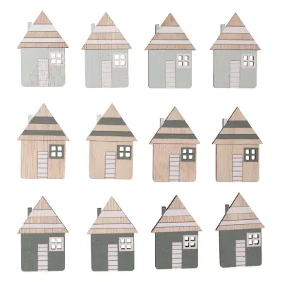 Leseni okraski Hišice 2,6x3,9 cm 12 kos