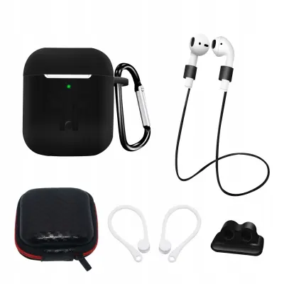 SET SILIKONSKIH ETUIJEV ZA AIRPODS 2/1 + KARABIN ETUI ČRN