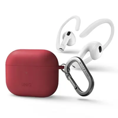 UNIQ NEXO OVITEK ZA AIRPODS 3 + SILIKONSKE KLJUBKE ZA UŠESA RDEČ