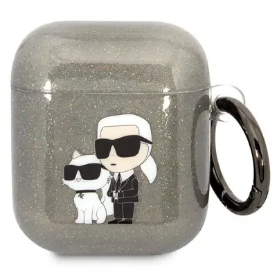 KARL LAGERFELD ETUI Z BLEŠČICAMI KARL&CHOUPETTE ZA AIRPODS 1/2 ČRN