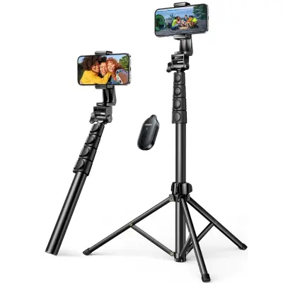 Selfie stick s stojalom in Bluetooth daljincem, dolg selfie stick 1,8 m, črne barve