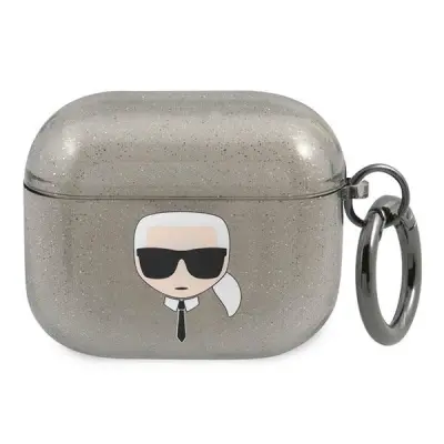 KARL LAGERFELD NAGLAVNI ETUI Z BLEŠČICAMI KARL'S HEAD ETUI ZA AIRPODS 3 ČRN