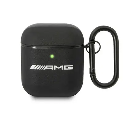 AMG USNJENI ETUI VELIK LOGO ZA AIRPODS ZA SLUŠALKE, ČRN