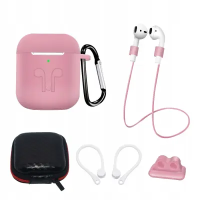 SILIKONSKI ETUI SET ZA AIRPODS 2/1 KARABIN ROZA