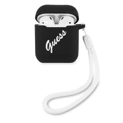 GUESS CASE SILIKONSKI OVITEK ZA AIRPODS ČRNO BEL VINTAGE