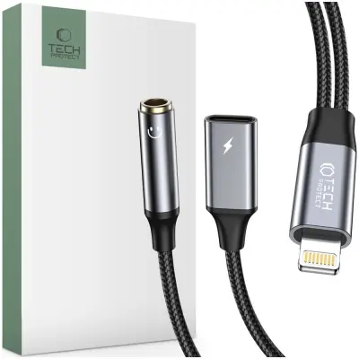 TECH-PROTECT ULTRABOOST LIGHTNING ADAPTER ZA MINI JACK 3,5MM ČRN
