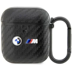 BMW CARBON DOUBLE METAL LOGO CASE COVER ZA AIRPODS 1 2 ČRN