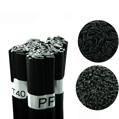 Rosfix Spojina za Varjenje Plastike PP+T40 – Črna, 100 g | Trak 8 mm, Trikotnik 3,5 mm, 270–340 °C