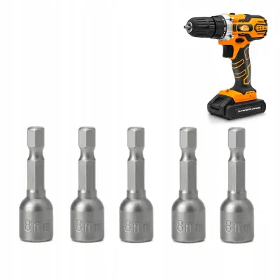 Rosfix Set Magnetnih Nasadnih Glav 8 mm 1/4'''' – Jeklo 40Cr, Dolžina 65 mm, 5 Kosov | Za Vijačnike