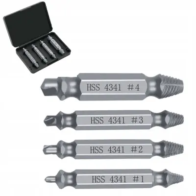 Rosfix Set Bitov za Odvijanje Poškodovanih Vijakov – 4 Kosi, Kovinski, Ø2.5–6.0 mm | Za Vrtalnik