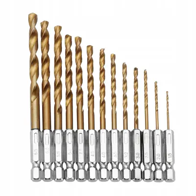 Rosfix Set Titanovih Svedrov – 13 Kosov za Kovina Ø1,5–6,5 mm | HSS, 130°, Šestkotni, Desni Rez, Brušeni