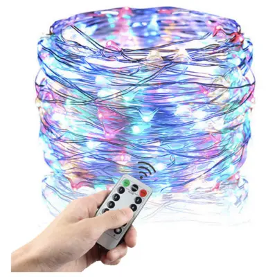 Rosfix LED Lučke na Bakreni Žici – 50x Večbarvne, 5 m, USB, 8 Načinov, Daljinec, 360° Kot Sveta