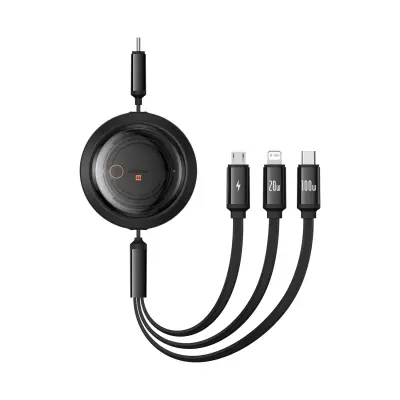 Baseus Free2Draw CB000084 Retractable Kabel 3v1: USB-C, Lightning, micro USB, 100W, 1.1m, Črna