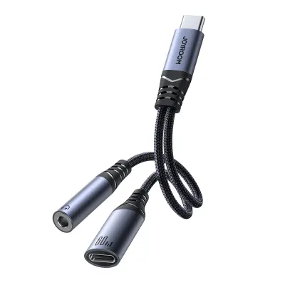 Pretvornik Joyroom SY-C02 USB-C v USB-C / mini jack 3.5 mm adapter - črna