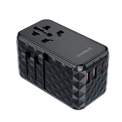 CHOETECH POTOVALNI ADAPTER PD6028 EU/US/AUS/UK 2X USB-C 2X USB-A 100W ČRN