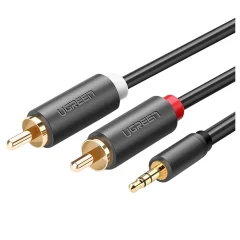 Kabel Ugreen AV102 10772: 3,5 mm Mini Jack na 2RCA, 1m, Siva