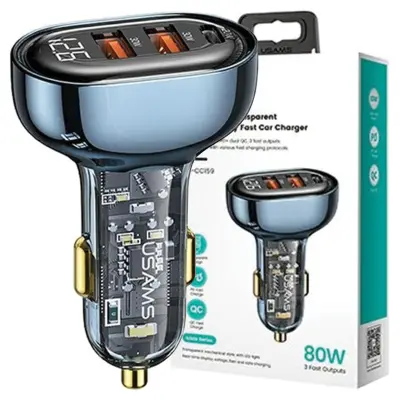 USAMS MREŽNI POLNILEC 2XUSB+1XUSB-C 80W ZA TELEFONE IN TABLICE