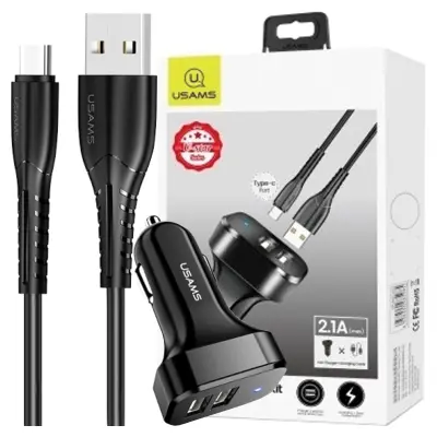 USAMS OMREŽNI POLNILEC 2XUSB-C 2.1A ZA TELEFONE ČRNO ČRN