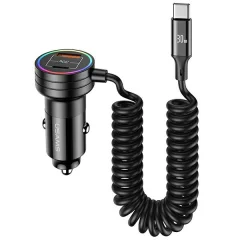 AVTOPOLNILEC USAMS 2X USB-C 1X USB-A 60W S KABLOM ČRN