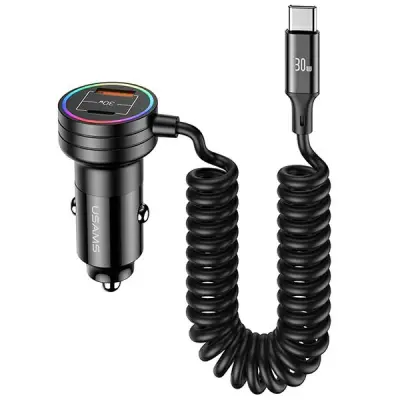 AVTOPOLNILEC USAMS 2X USB-C 1X USB-A 60W S KABLOM ČRN