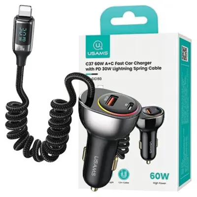 USAMS AVTOPOLNILEC 1XUSB 1XUSB-C 60W PD QC ZA IPHONE 11 12 13