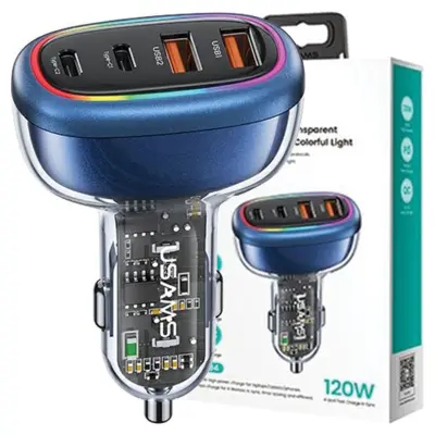 USAMS OMREŽNI POLNILEC 120W 2XUSB-C 2XUSB-A HITRO POLNJENJE MODER