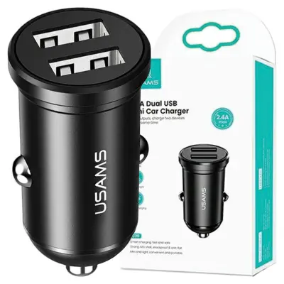 USAMS AVTOPOLNILEC 2XUSB 2.4A MINI ZA TELEFONE ČRN