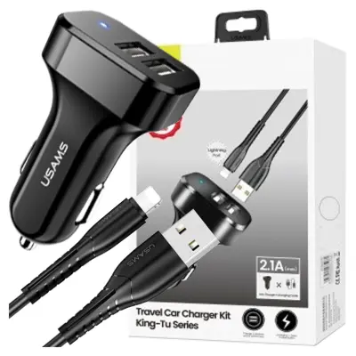 USAMS OMREŽNI POLNILEC 2XUSB C13 2.1A ZA LIGHTNING ZA IPHONE ČRN