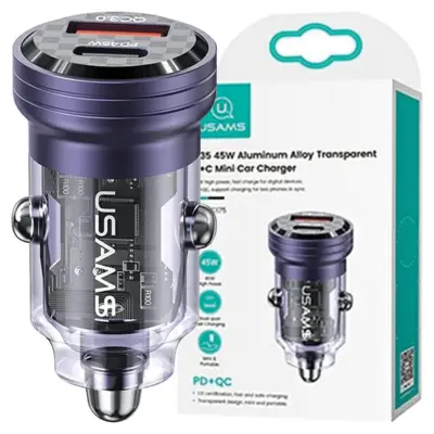 USAMS USB + USB-C 45W FAST CHARGE MREŽNI POLNILEC ZA TELEFON VIJOLIČEN