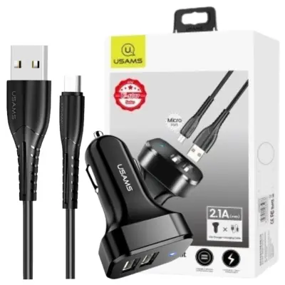USAMS OMREŽNI POLNILEC 2XUSB C13 2.1A MICROUSB ZA TELEFON ČRN