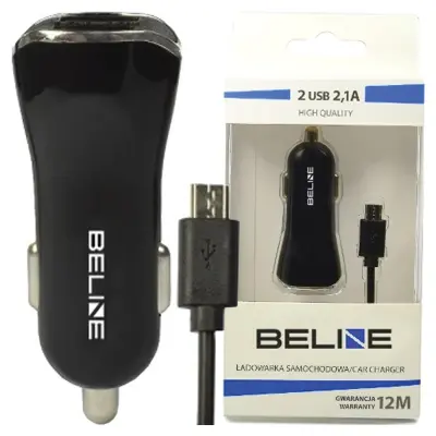 BELINE AVTOPOLNILEC 2XUSB + MICROUSB 2.1A ZA TELEFONE ČRN