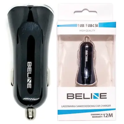BELINE AVTOPOLNILEC 1XUSB 1XUSB-C 5A 30W ZA AVTO ČRN