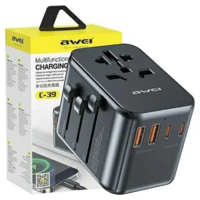 AWEI OMREŽNI ADAPTER 2XUSB+3XUSB-C C-39 35W 4V1 ZA TELEFONE ČRN
