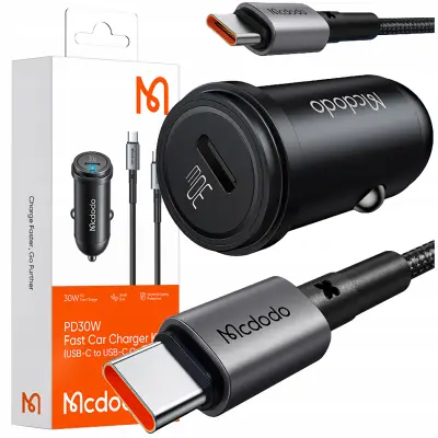 MCDODO HITRI AVTOMOBILSKI POLNILEC ZA TELEFON USB-C LED + USB-C KABEL 1M