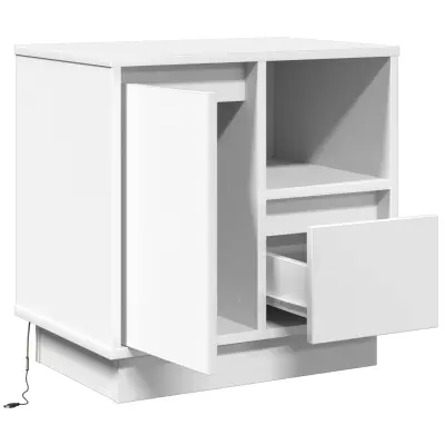 vidaXL Nočna omarica z LED belo 50x34,5x50 cm