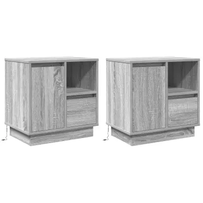 vidaXL Nočne omarice z LED 2 kosa Siva Sonoma 50x34,5x50 cm