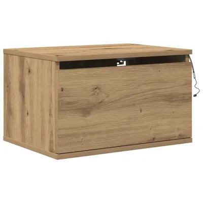 vidaXL Nočna omarica z LED osvetlitvijo, montirana na steno, umetni hrast, 50x36x30 cm