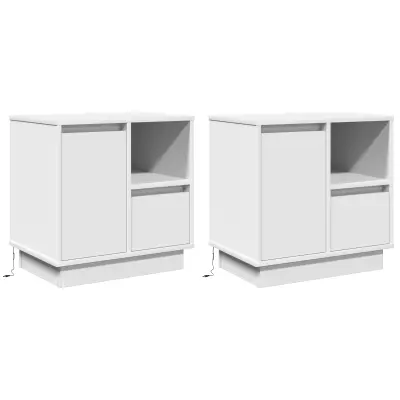 vidaXL Nočne omarice z LED 2 kosa Bele 50x34,5x50 cm