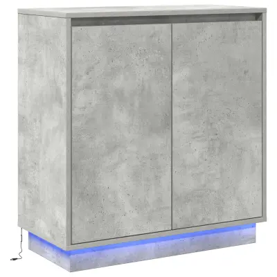 vidaXL stranska omara z LED lučmi, betonsko siva, 71x34,5x75 cm, iz večplastnega lesa