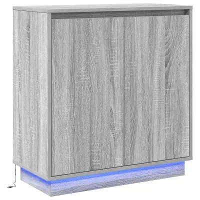 vidaXL Stranska omara z LED, siva Sonoma, 71x34,5x75 cm, iz inženirskega lesa
