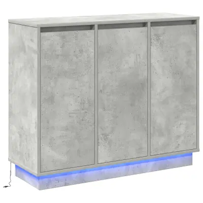 vidaXL stranski stol z LED lučmi, beton siva, 90x32x75 cm, inženirski les