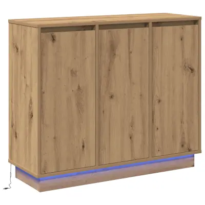 vidaXL Stranska omarica z LED osvetlitvijo, Artisan hrast, 90x32x75 cm, napreden les
