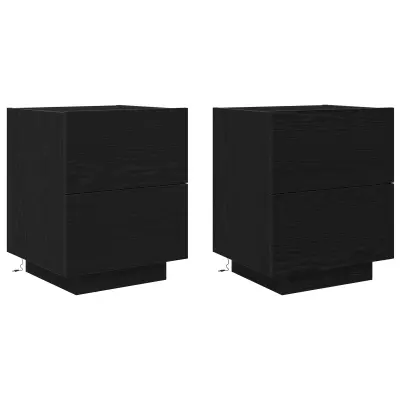 vidaXL Nočne omarice z LED lučmi 2 kosa Črni hrast 45x40x55 cm